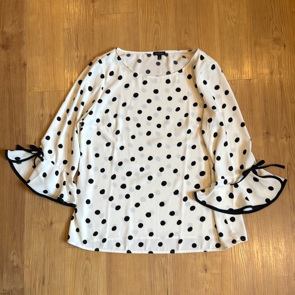 TALBOTS Women's Polyester Blouse 3/4 Sleeve w/ Tie Polka Dot  Size Medium Career
